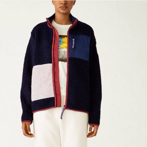 Tory Burch, Navy Fleece Colorblock Jacket, EUC - size M, fits like L/XL - Picture 1 of 3